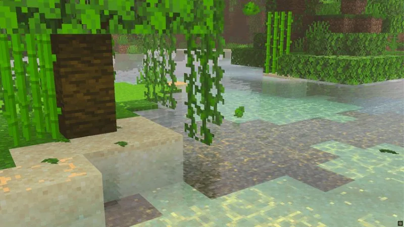 Falling leaf particles in Minecraft 1.21.60 forest biomes