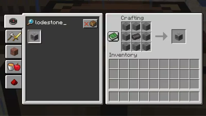 Minecraft 1.21.60 Lodestone recipe with iron and chiseled stone