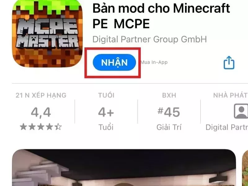 Bấm vào nút Nhận là có thể chơi ngay Minecraft