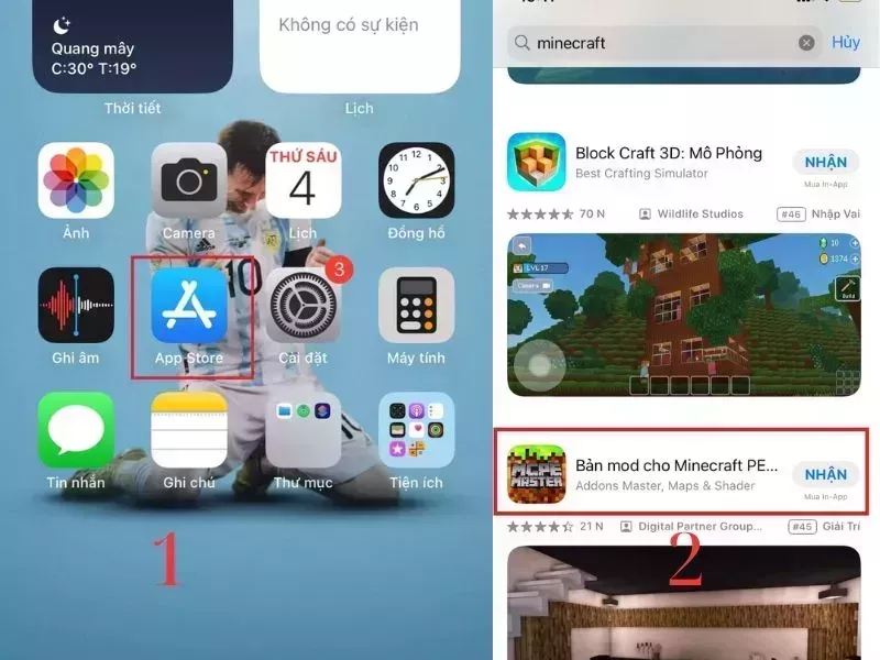 Gõ “Minecraft” và nhấn vào ứng dụng có tên Minecraft: Pocket Edition