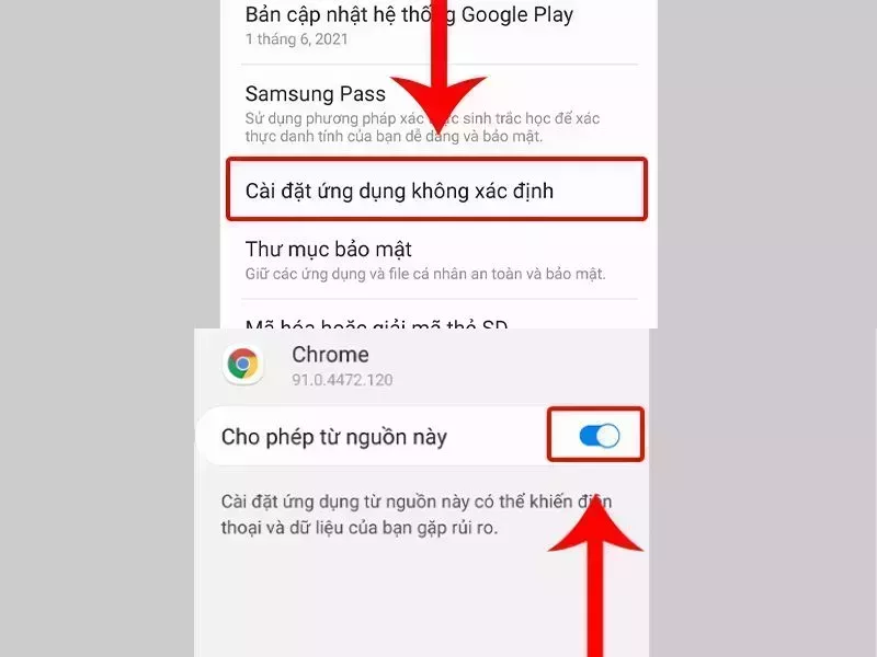 Mở cho phép cài đặt từ nguồn không xác định 