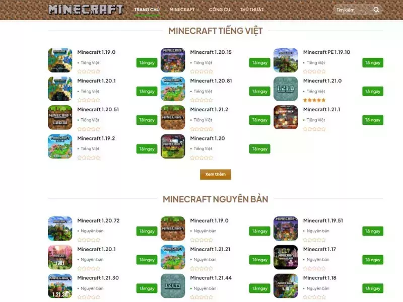 Tìm kiếm phiên bản Minecraft phù hợp với iOS trên MinecraftTiengViet