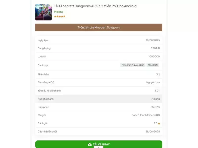Các Bước Tải Minecraft Dungeons APK V3.2 Cho Android