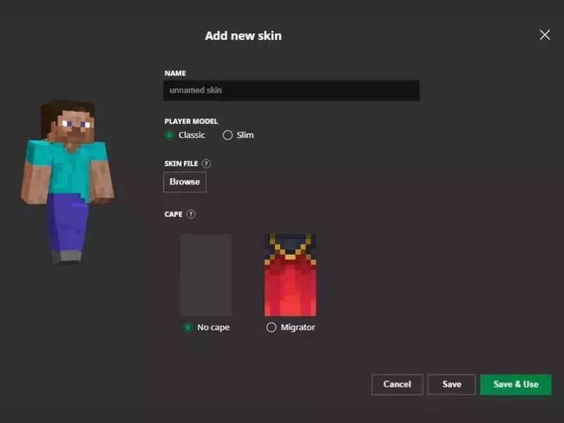 Chọn Save & Use Để Lưu Skin Minecraft