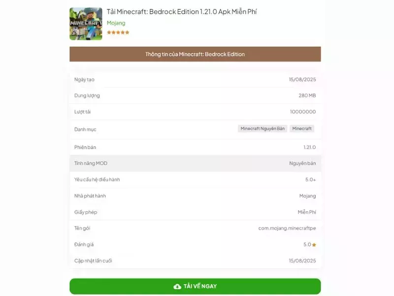 Hướng Dẫn Tải Và Cài Đặt Minecraft Bedrock Edition 1.21.0 APK 