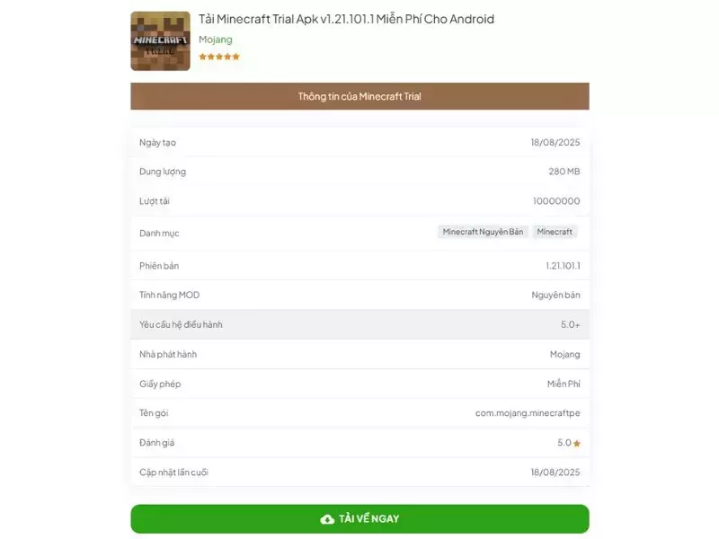 Hướng Dẫn Tải Và Cài Đặt Minecraft Trial APK Miễn Phí Tại MinecraftTiengViet
