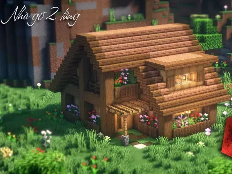 Mẫu Nhà Gỗ 2 Tầng Trong Minecraft 