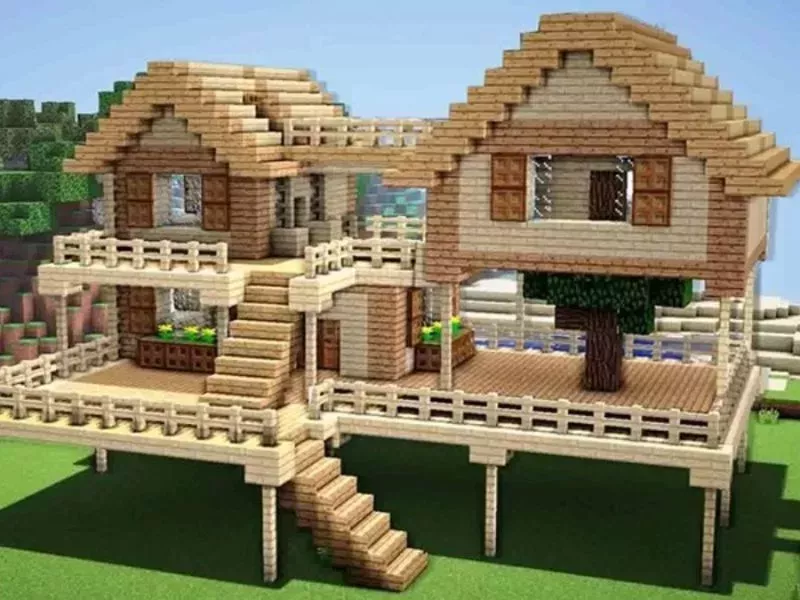 Mẫu Nhà Sàn Gỗ Trong Minecraft