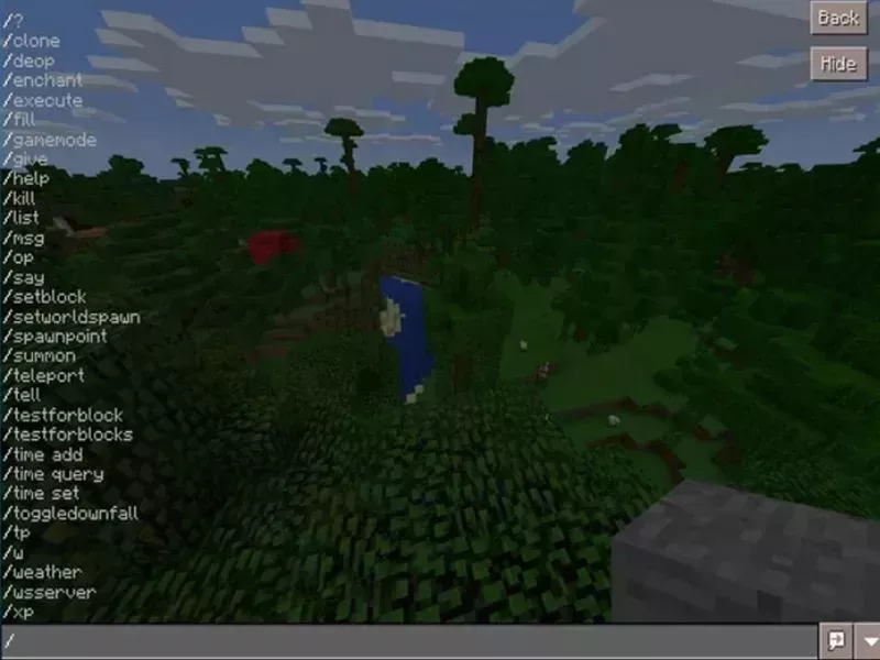 Sử dụng cửa sổ trò chuyện để nhập lệnh Minecraft PE