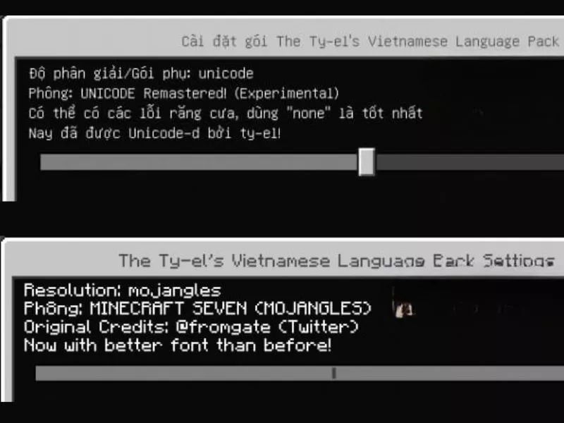 Lựa chọn Font tiêu chuẩn Trong The Ty-el's Vietnamese Language Pack